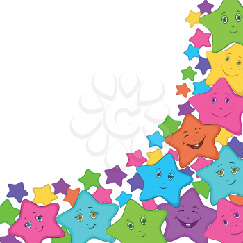 Cartoon colorful stars smilies on white background. Vector