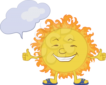 Smiling sun with a cloud for your text. Vector