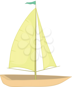 Sailing boat with a flag on the mast, isolated on white background. Vector