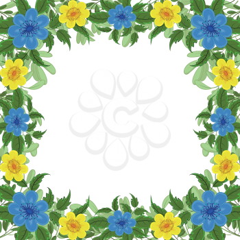Floral pattern, frame of flowers and green leafs isolated on white background. Eps10, contains transparencies. Vector