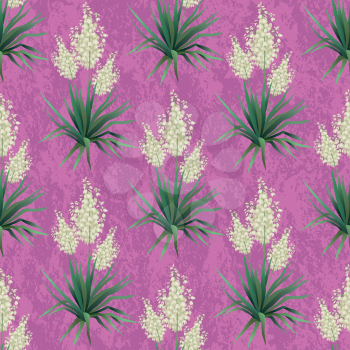 Seamless floral background, Yucca flowers and abstract grungy pattern. Vector