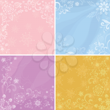 Set Abstract Floral Backgrounds, Symbolical Flowers and Patterns. Vector