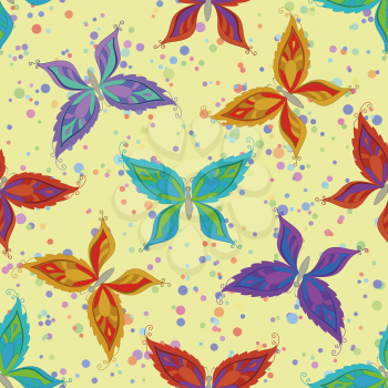 Seamless pattern, colorful butterflies on abstract background. Vector