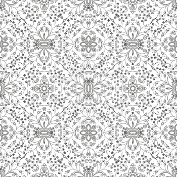 Abstract seamless pattern, black contours isolated on white background. Vector