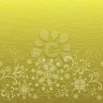 Abstract floral seamless pattern, symbolical outline golden flowers. Vector