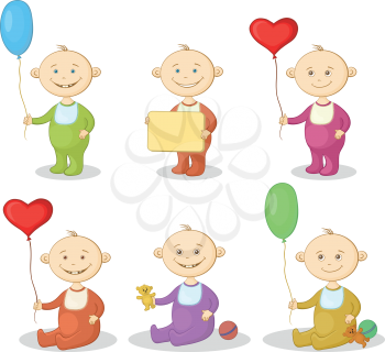 Cartoon Children with Toys, Balloons and Signs. Vector