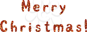 Lettering holiday festive greeting Merry Christmas, words with a red and yellow background with snowflakes and stars. Eps10, contains transparencies. Vector.