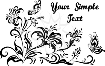 Vintage Calligraphic Floral Patterns, Symbolical Flowers And Butterflies, Black and Grey Silhouettes Isolated on White Background. Vector