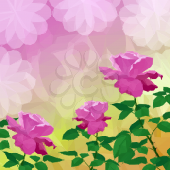 Holiday Low Poly Background with Flower Rose and Abstract Floral Pattern. Vector