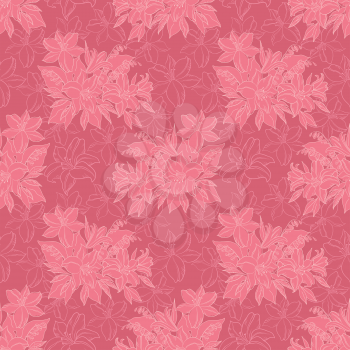 Seamless floral background, silhouette and contours lily flowers. Vector