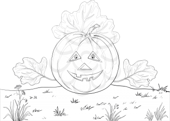 Vector, symbol of a holiday of Halloween: a pumpkin Jack O Lantern with hands - the leaves, contours