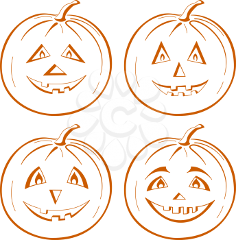 Symbol of a holiday of Halloween: a pumpkin Jack O Lantern, set symbolical pictograms, isolated on white background. Vector