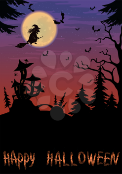 Holiday Halloween night landscape with witch and magic Castle mushroom. Elements of This Image Furnished by NASA, www.visibleearth.nasa.gov. Vector