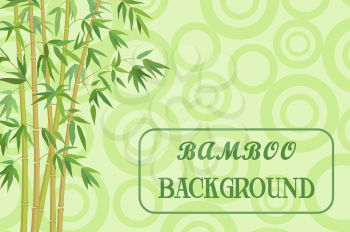 Bamboo Stems with Green Leaves on Background, Abstract Pattern with Ring. Vector