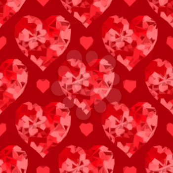 Valentine Holiday Background with Red Hearts, Low Poly Abstract Pattern, Colorful Polygonal Background. Vector