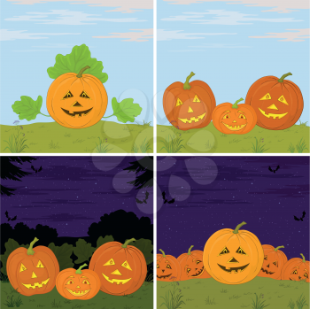 Symbol of the holiday of Halloween pumpkins Jack O Lantern, set illustration. Vector