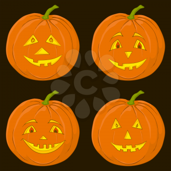 Symbol of a holiday of Halloween: a pumpkin Jack O Lantern on black, set. Vector