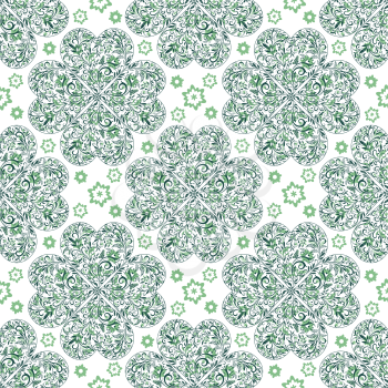Tile Floral Ornament, Background with Vintage Abstract Seamless Pattern, Green and White. Vector
