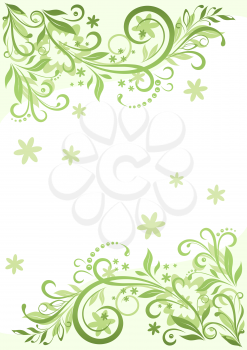 Background with Floral Pattern, Symbolical Green Leaves and Flowers Silhouette. Vector