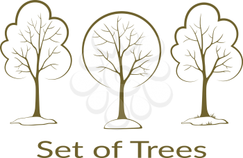 Landscapes, Symbolic Trees Outline Monochrome Pictograms Isolated on White Background. Vector