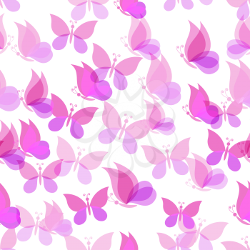 Seamless pattern, pink transparent butterflies isolated on white background. Eps10 contains transparencies. Vector