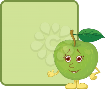Cartoon fruit, character green apple shows at the poster. Vector