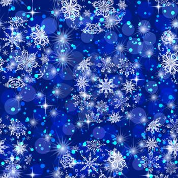 Christmas Seamless Background for Holiday Design with Blue and White Balls, Snowflakes and Stars. Eps10, Contains Transparencies. Vector