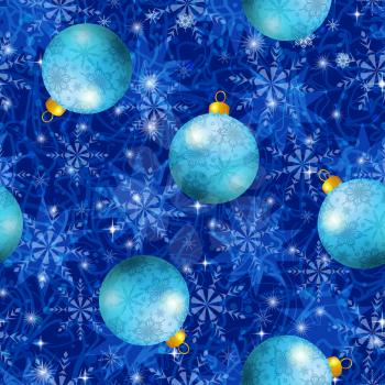 Christmas Seamless Background for Holiday Design with Blue Balls, Snowflakes and Stars. Eps10, Contains Transparencies. Vector