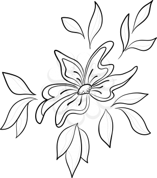 Abstract vector symbolical flower, monochrome contours, isolated
