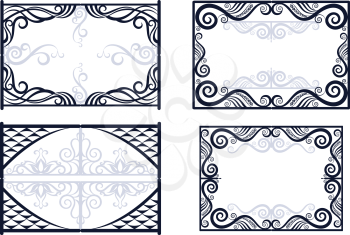Set Vintage Decorative Frames with Abstract Floral Pattern, Black and Grey Contours Isolated on White Background. Vector