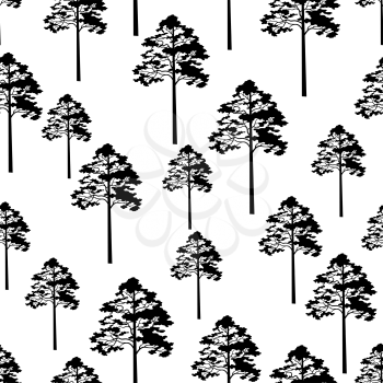 Seamless Pattern, Pine Tree, Black Silhouette Isolated on Tile White Background. Vector