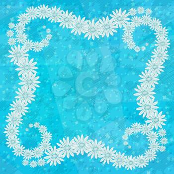 Frame from Flowers on Abstract Blue Background. Vector