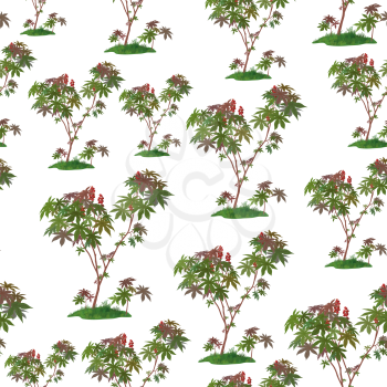 Seamless Pattern, Castor Plant Isolated on Tile White Background. Vector