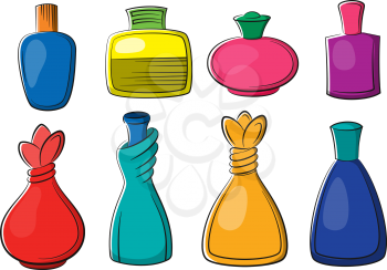 Set of Perfume, Cologne and Eau de Toilette Colorful Bottles Isolated on White Background. Vector