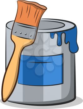 Cartoon Tools for Apartment Repairs, Blue Paint Can and Paint Brush. Vector