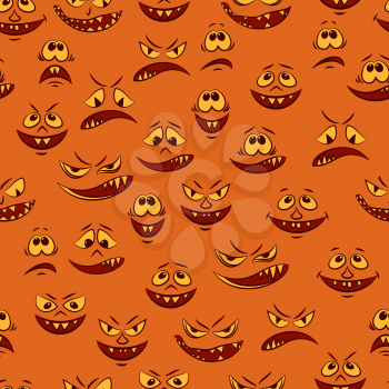 Seamless Pattern, Cartoon Characters, Funny Smiles, Monsters Faces with Various Human Emotions, Tile Background. Vector