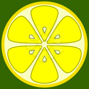 Lemon in a cut with seeds, yellow on a green background. The symbolical image..