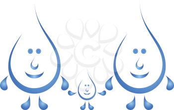 Family blue cartoon drops of water: mother, father and baby. Vector