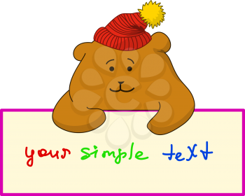 The bear-pillow in a knitted red cap holds in paws the poster with your perfect text :)