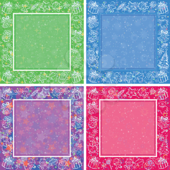Set Holiday Christmas backgrounds with cartoon characters and patterns. Eps10, contains transparencies. Vector