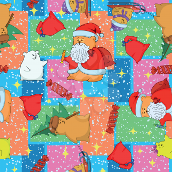 Christmas cartoon seamless background for holiday design with toys characters. Vector