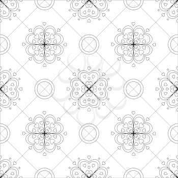 Abstract seamless pattern, flower and circles, contours. Vector