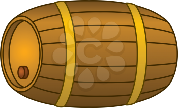 Traditional wine wooden barrel with a stopper and hoops, isolated on white background. Vector