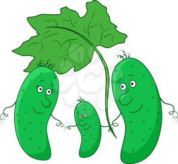 Cartoon, family of cucumbers, vector: mother, father and child