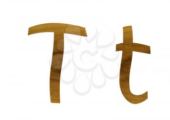 One letter from teak veneer alphabet: the letter T