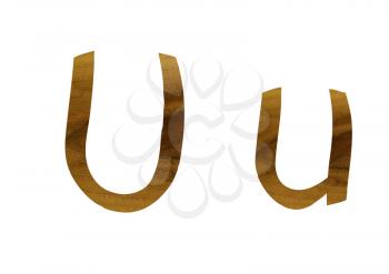 One letter from teak veneer alphabet: the letter U