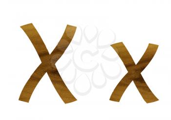 One letter from teak veneer alphabet: the letter X