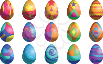 Easter eggs with various colour patterns, set. Vector