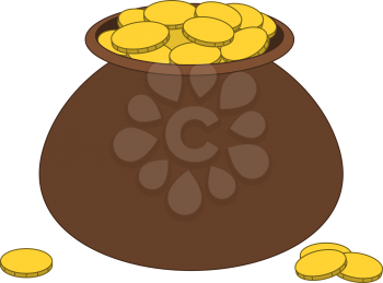 Symbol of wealth and holiday St. Patrick Day, clay pot filled with gold coins. Vector