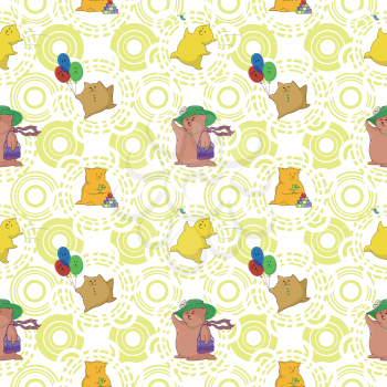 Seamless background, cartoon toy animals and abstract pattern. Vector